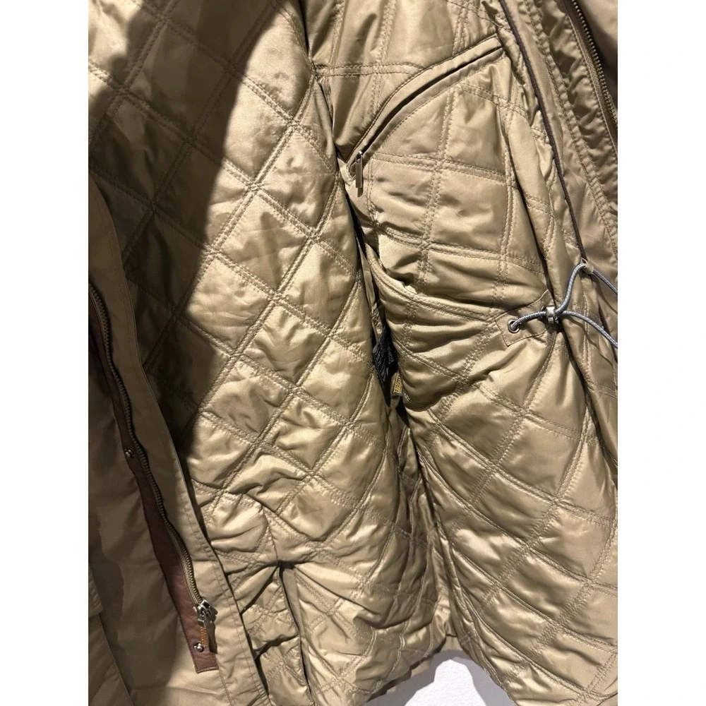 Cole Haan Mens Vtg Leather Trim Rain Thermore Coat‎ Size XL Khaki Weatherproof